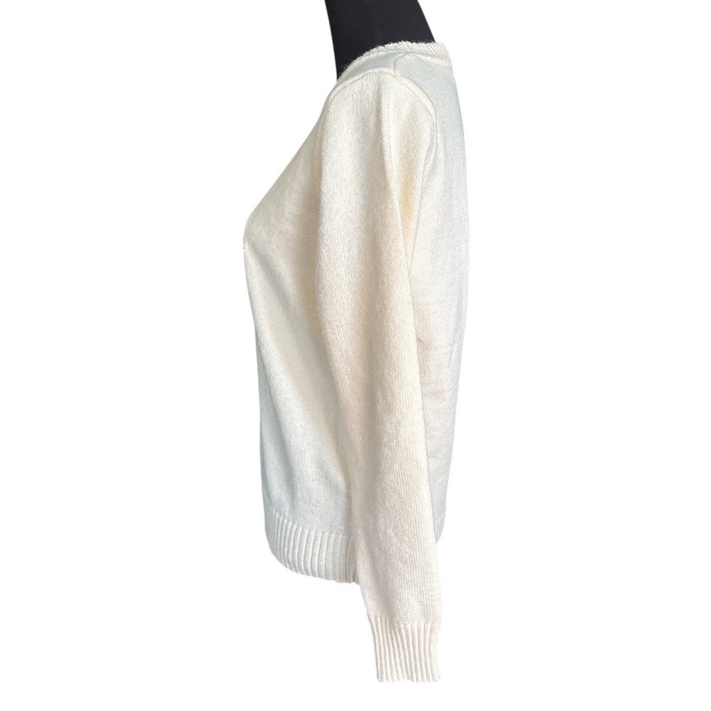 Sporty & Rich NY Crest Knitted Sweater, Ecru, Large, Embroidered Logo, Luxury - Picture 6 of 10